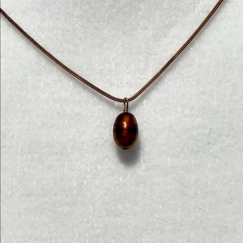 Silver Necklace with Brown Pearl Pendant